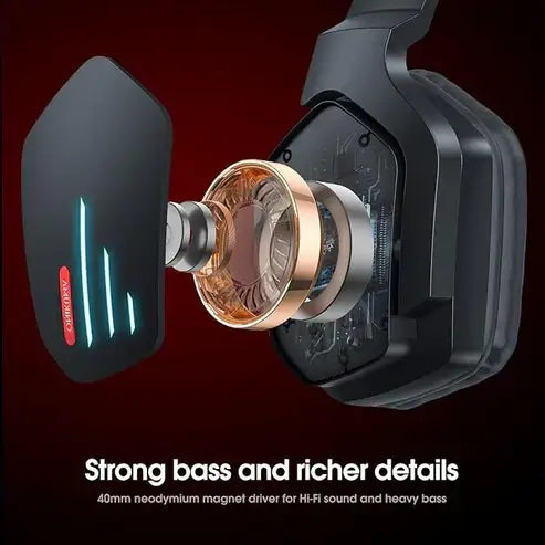 Close-up of earbud with metallic driver and black casing on a dark background, emphasizing sound quality features.