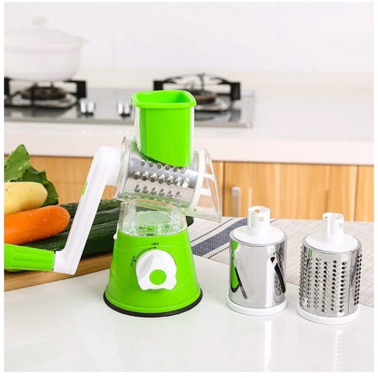 Multifunction Hand Crank Vegetable Cutter & Slicer – 3-in-1 Manual Rotary Grater