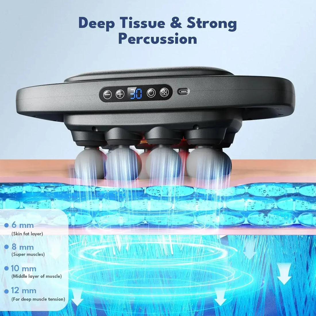 Massage device with glowing rollers on a white background