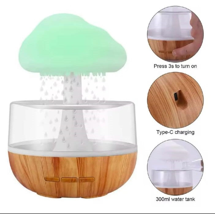 Rechargeable Cloud Rain Aroma Diffuser with LED Night Light