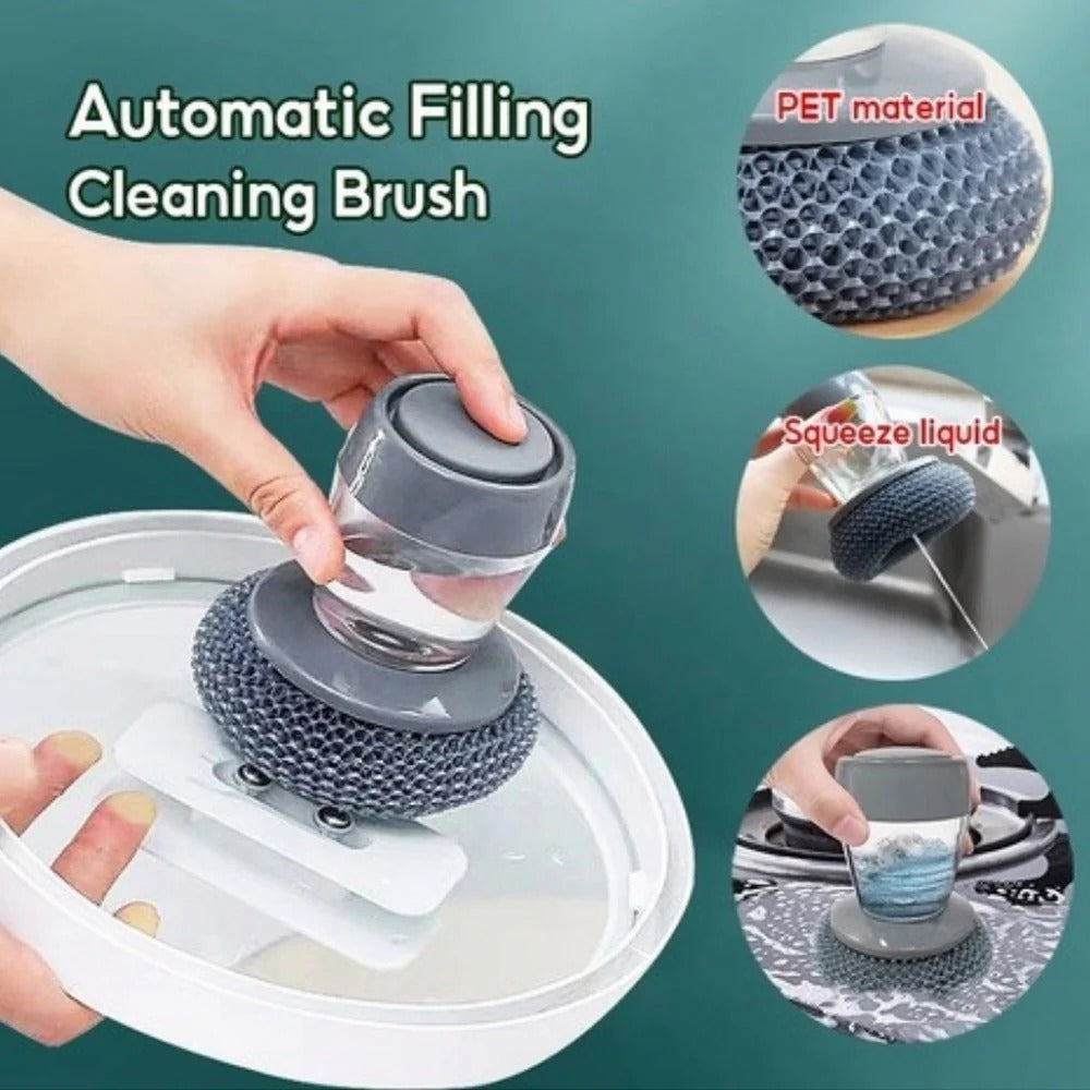 Kitchen Soap Dispensing Palm Brush with Built-in Soap Dispenser