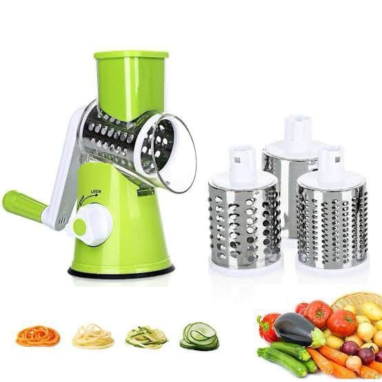 Multifunction Hand Crank Vegetable Cutter & Slicer – 3-in-1 Manual Rotary Grater